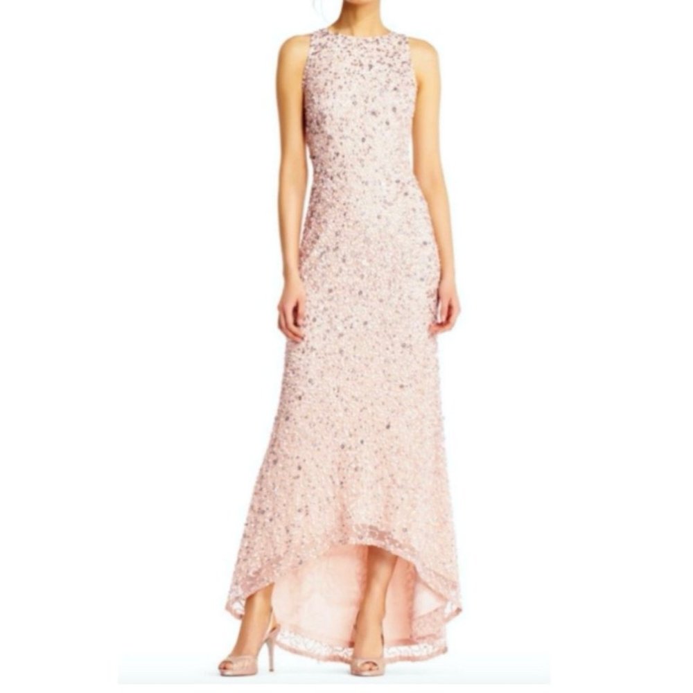 Adrianna Papell Blush Maxi Gown Beaded Sequin. Wore Once!